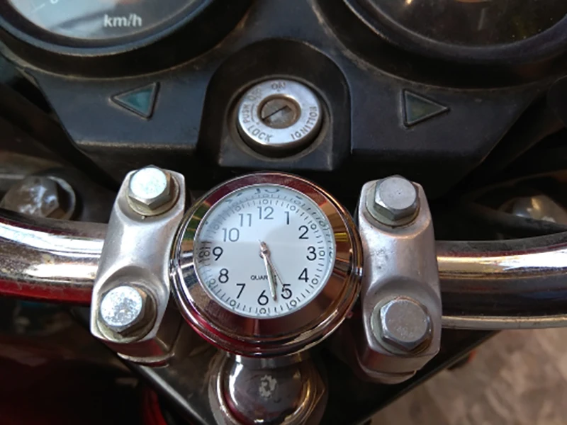 Универсальные водонепроницаемые 7/" мотоциклетные часы с креплением на руль кварцевые часы алюминиевые часы для мотоцикла черный хром для Honda Yamaha