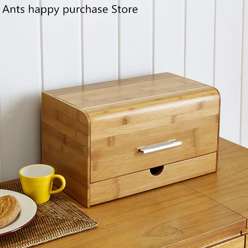 Dustproof bread box Bamboo snacks Sundries storage boxs Solid wood