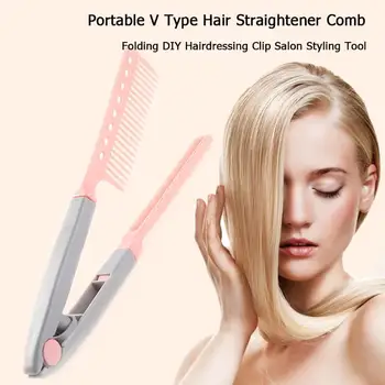 

Portable V Type Hair Straightener Comb Folding DIY Hair Styling Clip Tool