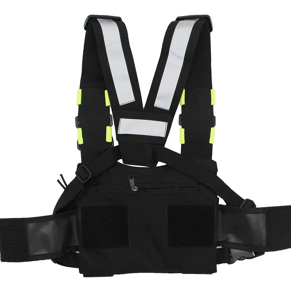 Heavy Duty Work Tool belt Suspender Work tool bag Adjustable black chest Rig Bag with reflective strips tactical vest