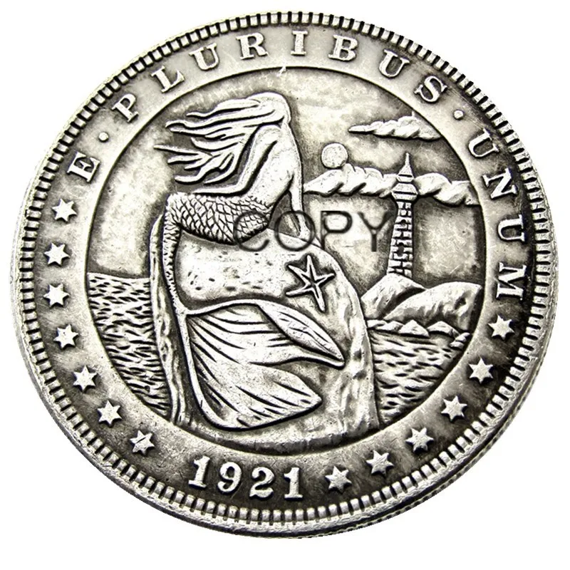 Американский Хобо 1921 морганский доллар в Русалочке творческие монеты прессованные посеребренные копии монет