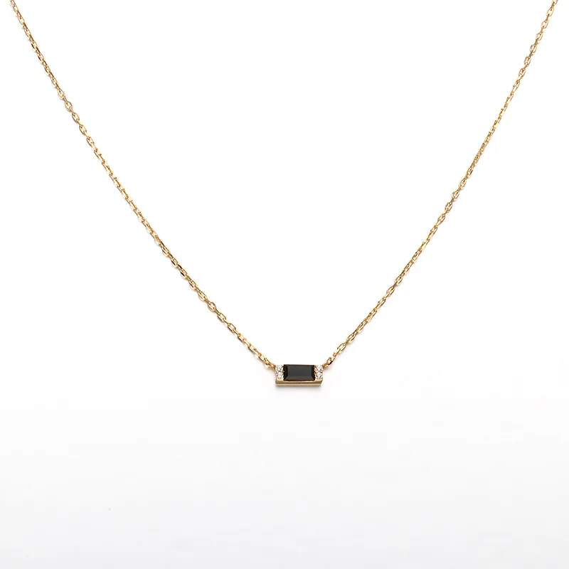 

Korean-style Simple Natural Crystal Necklace Women's 925 Sterling Diamond Set Choker Rectangular Black Agate Delicacy Item
