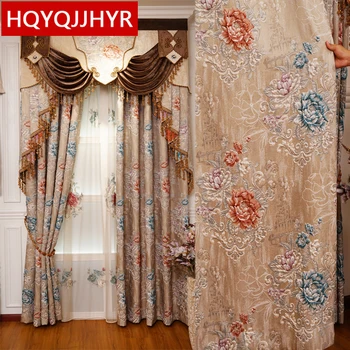 

Brown Royal Luxury 3D Jacquard Full Blackout Living Room Decorating Curtains High Quality Voile Curtain for Bedroom Apartment