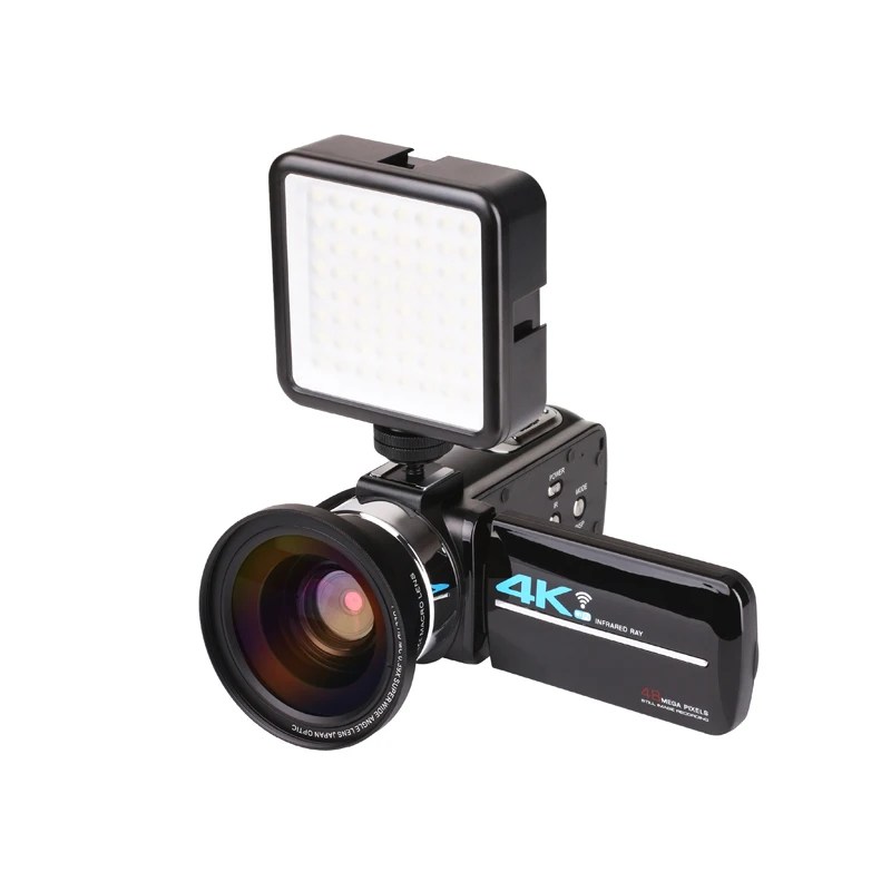 flash lens KOMERY Новое поступление 4K 48MP видеокамера 3,0 в HD сенсорный экран/ночное видение/Wifi Внешний Микрофон/вспышка/HDMI выход/инфракрасный - Цвет: flash lens
