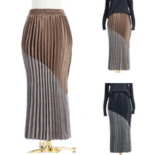 Осенне-зимняя женская трикотажная длинная облегающая юбка-карандаш макси с высокой талией, эластичные плиссированные прямые юбки, повседневные трапециевидные юбки