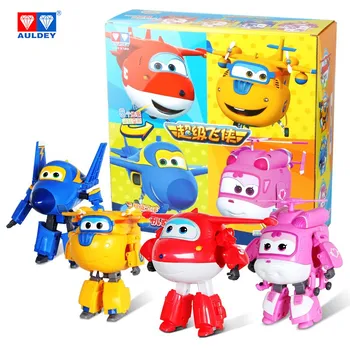 

AULDEY Super Wings 4pcs Big 15cm Original Transformer Robot JETT JEROME DIZZY DONNIE Deformation Action Figure Toys for Kids
