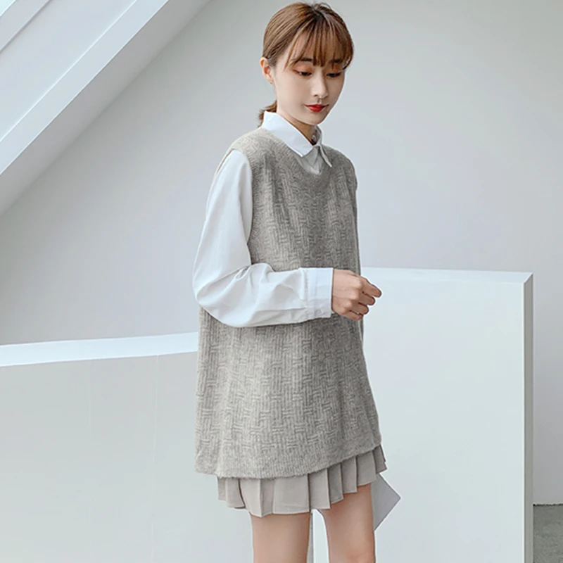knitted vest New Office Lady gray Casual Spring Autumn Women Vest Wool Sweater Vests Poullovers Sleeveless Female Vest