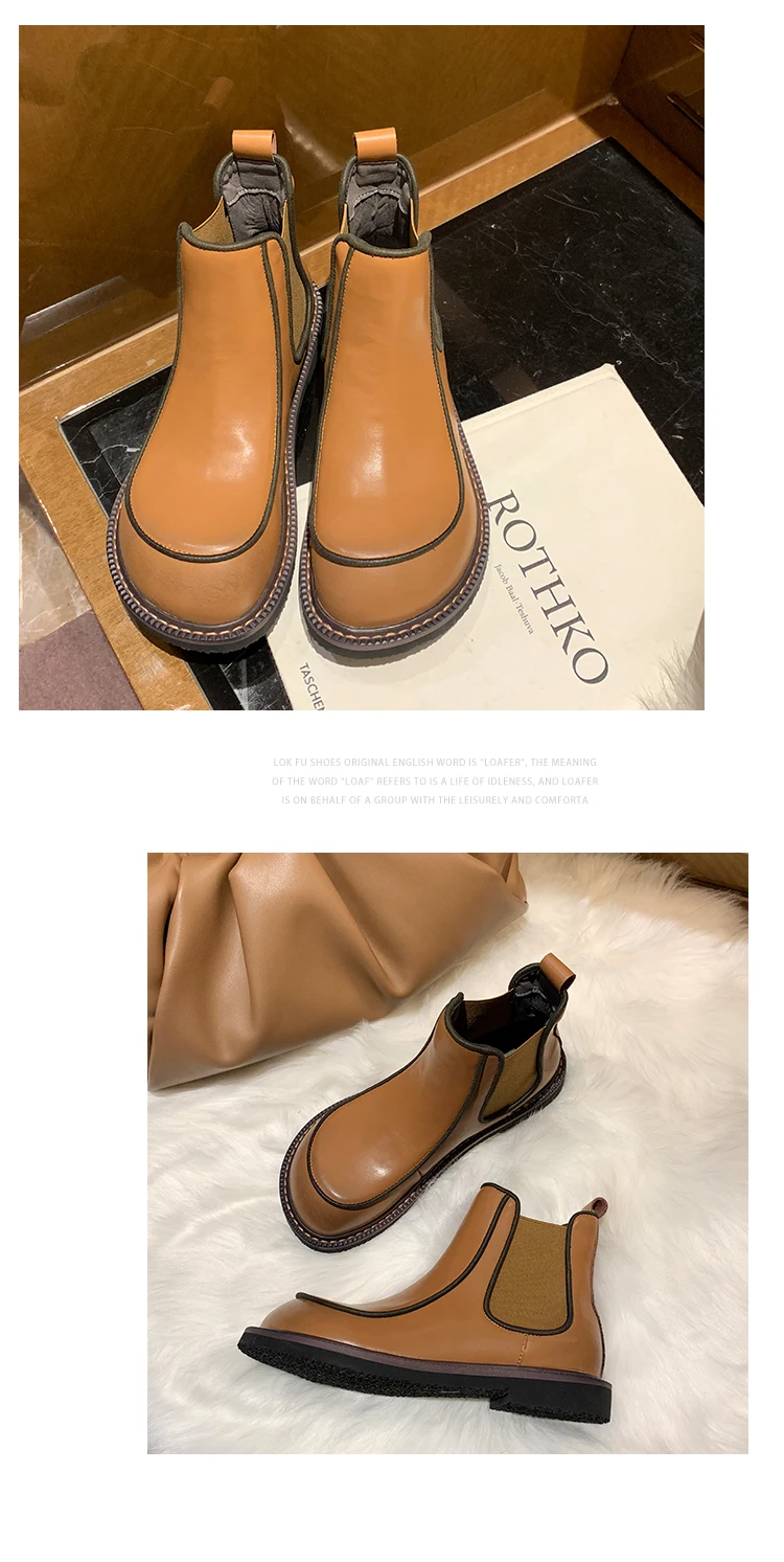 Chelsea-Botas retro para mujer, zapatos planos a la moda, botines sin botas Martin, zapatos de Punta Grande para mujer 2020 - Calzado