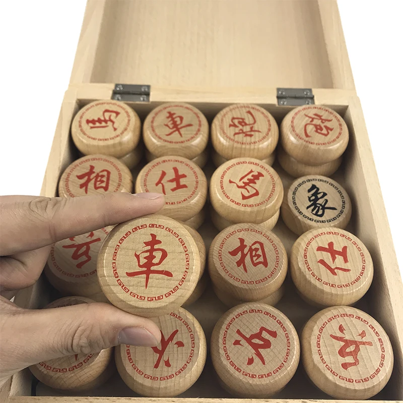 Boutique Wood Chinese Chess Large High-grade Chinese Chess Pieces Wooden Box Loading Simulation Leather Chessboard Gift Y