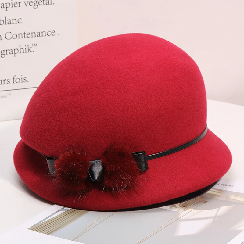 Mother Gift Lady Autumn And Winter Fashion Woolen Cloche Hats Woman Party Formal Top Grade Wool Felt Hat Cap LM079