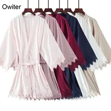 Owitr матовый атласный кружевной халат с отделкой, свадебное платье невесты, кимоно для невесты, халат размера плюс, женский халат