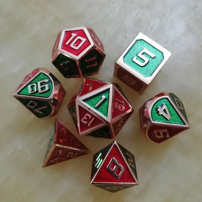 dnd dice metal rpg set polyhedral dungeons dragon d20 10 6 8 12 table games Zinc alloy Blending red green digital dice pattern
