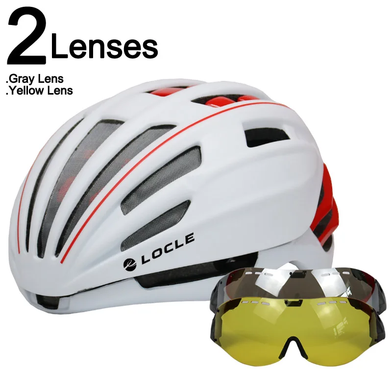White Red 2 Lenses LOCLE двухслойный дорожный горный велосипедный шлем MTB с очками велосипедный шлем 280 г Casco Ciclismo велосипедный шлем - Цвет: White Red 2 Lenses