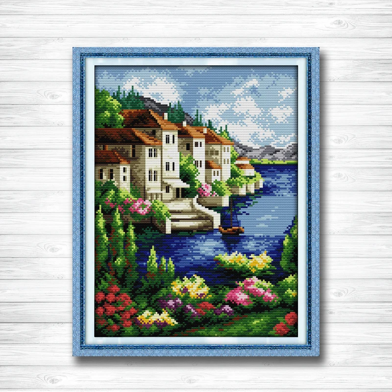 

Beautiful villa view The Riverside Scenery DMC Cross stitch 11CT 14CT cross stitch kits embroidery needlework sets Home decor