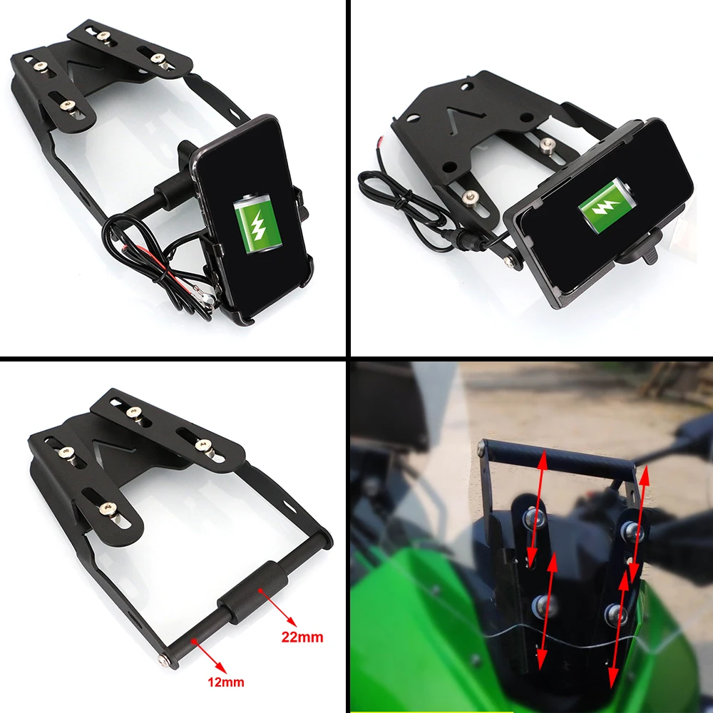 

Motorcycle GPS Mobile Navigation Bracket With Adjustable Windshield For KAWASAKI VERSYS X300 X-300 X 300 Mounting Bar Kit