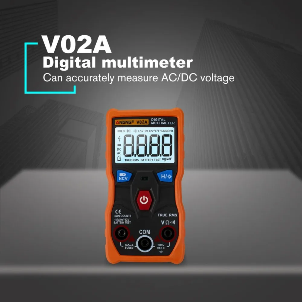 Aneng V02A мультиметр для передачи данных Ncv цифровой ЖК-дисплей Ac/Dc вольтметр Авто Диапазон диодное Сопротивление Частота Емкость Тестер