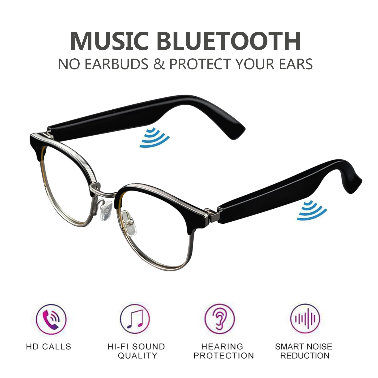 Bluetooth 5.0 Smart Glasses Headset Music Sunglasses Mobile Phone Dust Proof Voice Control Blue Light Earphones Sports Driving 