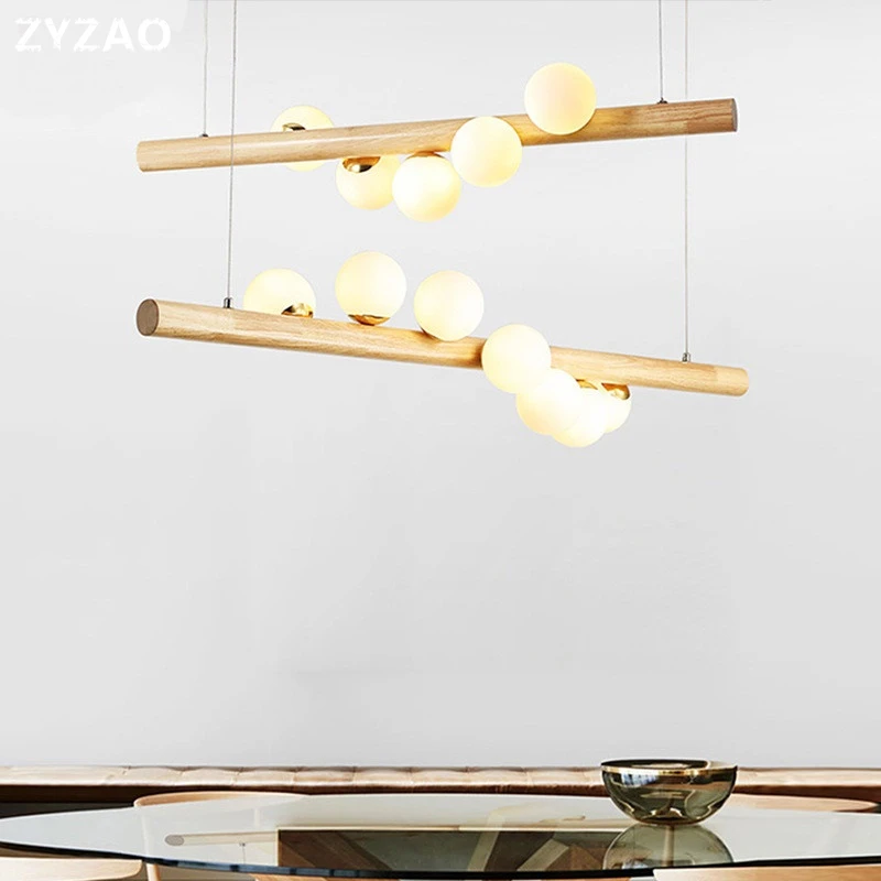 

Nordic Log Pendant Light Restaurant Dining Room Kitchen Hanging Lamp Living Room Glass Ball Hanglamp Modern Decor Light Fixtures