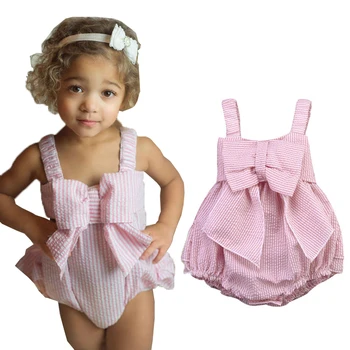 

2020 Baby Summer Pink Ruffle Layered Bodysuits Toddler Baby Girls Stripe Bodysuit Jumpsuit Sunsuit Outfits Clothes