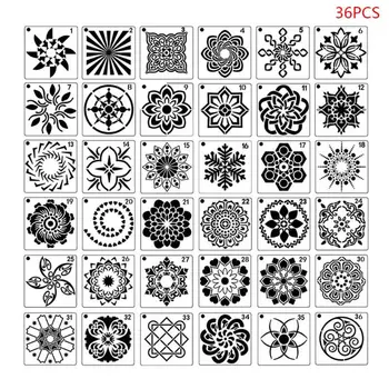 

36/56pcs Mandala Stencils DIY Drawing Template Wall Painting for Tile Rock Decor M0XB