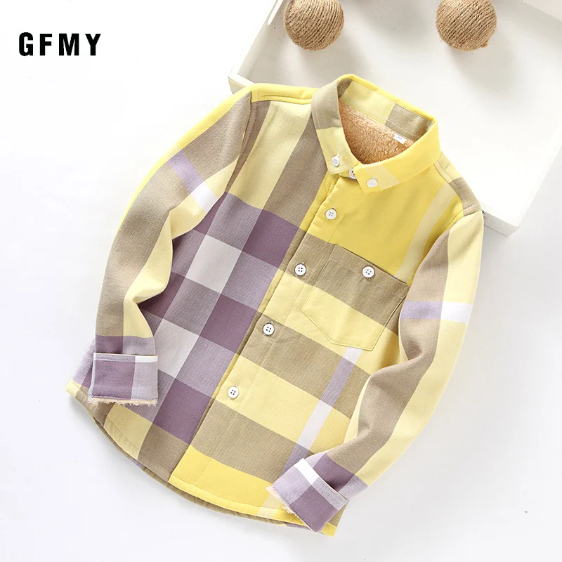 GFMY/ г., зимняя модная Вельветовая рубашка в клетку с длинными рукавами из хлопка для мальчиков От 3 до 12 лет повседневная одежда для больших детей может быть пальто - Цвет: yellow