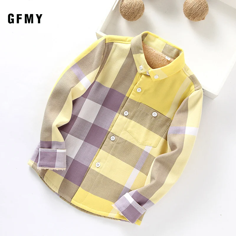 yellow GFMY/ г., зимняя модная Вельветовая рубашка в клетку с длинными рукавами из хлопка для мальчиков От 3 до 12 лет повседневная одежда для больших детей может быть пальто - Цвет: yellow
