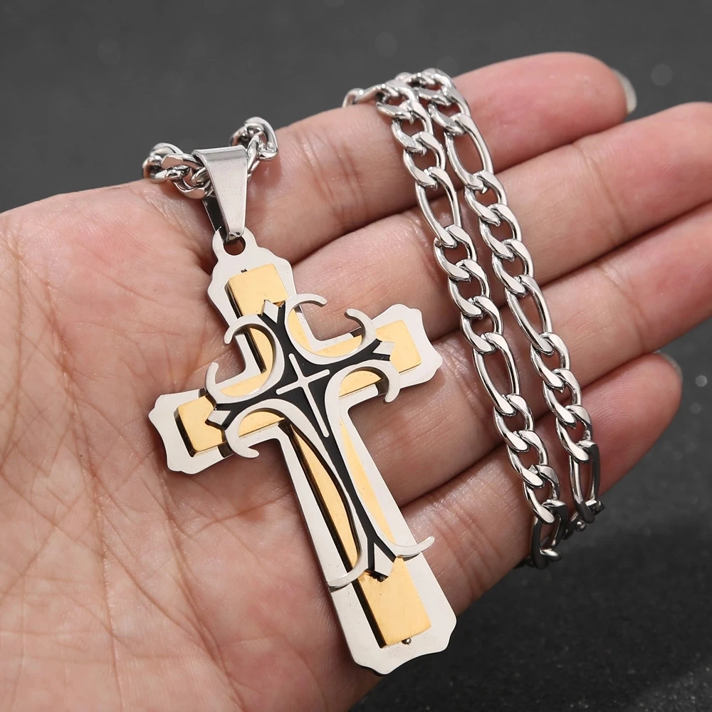 Из нержавеющей стали Vnox крест ожерелье для мужчин византийское Золото Серебряная цепочка католическое Распятие Кулон мужские панк-рокерские Orna мужские ts