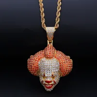 Hip-Hop Circus Clown Doll Mask Pendant Necklace Set with Zircon Colored Dripping Oil Men's Fashion Pendant Chain Cute Jewelry - Image 4