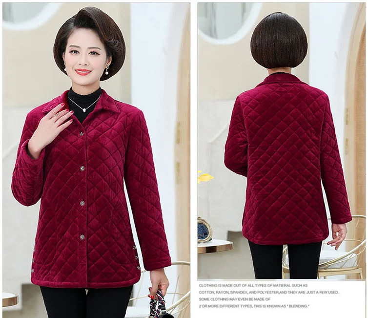 40-50 Years Old Middle-Aged Women Casual Jacket Coat Gold Velvet Casual Comfort Plus Size Winter Jacket Women F705