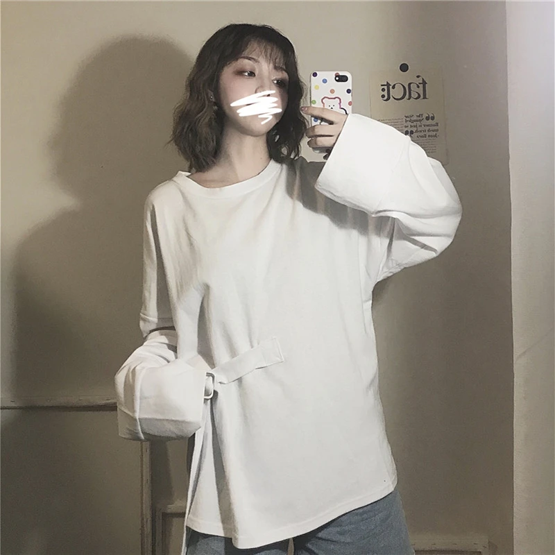 

2020 New Summer Women Solid Color O-Neck Loose Plus Size Long Sleeve T-shirts Female Fashion Casual High Quality Tees QX05