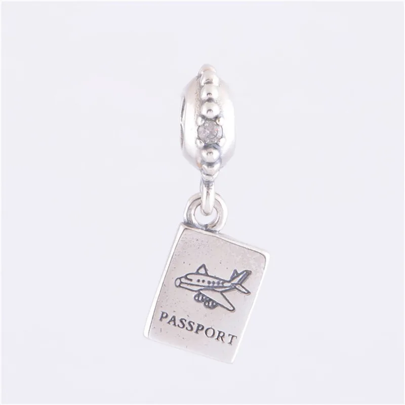 

Airplane Passport Travel Sign Dangle Silver 925 Jewelry For Charm Bracelets & Bangles Clear CZ Crystal Charms for Jewelry Making