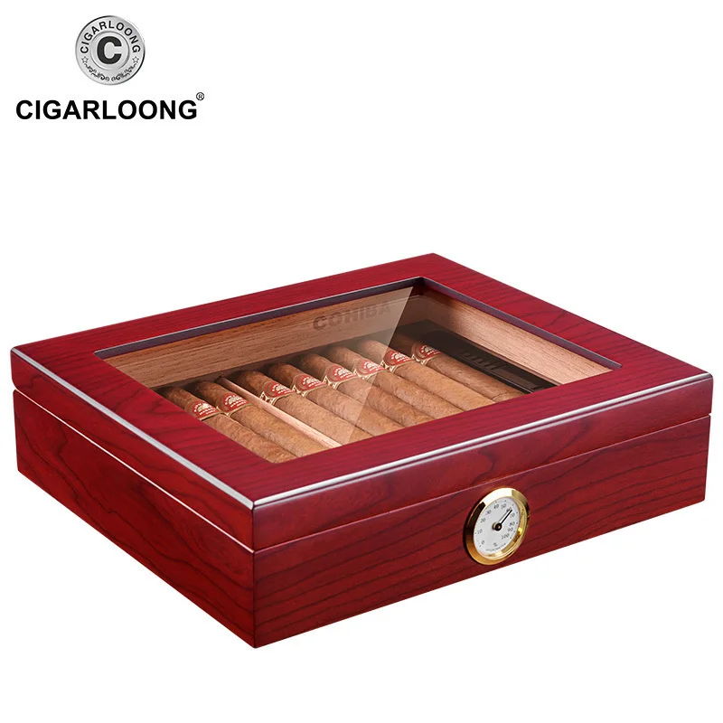 COHIBA Портативный коробка для сигар с Стекло Топ оптовый сигарный хьюмидор Cedar Wood CA-0121 - Цвет: Темно-серый