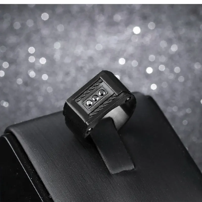 Personal Customizable Lettering Titanium steel black Color Rectangle Surface Seal ring for Men Cool Male Gift Jewelry