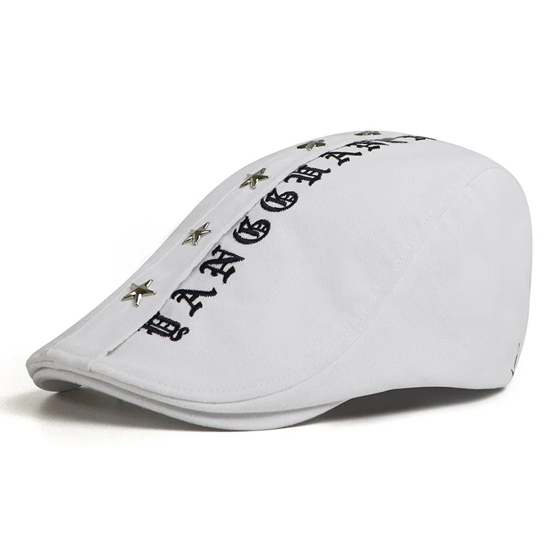 Brand Embroidery Beret Hats For Men Black White Peaked Cap Women Cotton Herringbone Flat Ivy Cap Painter Newsboy Hat casquette mens fleece beret Berets
