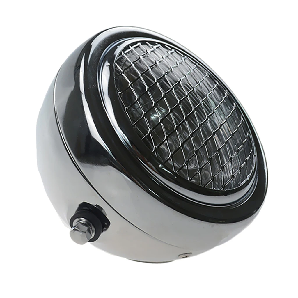 Chrome Metal Retro Motorcycle Headlight with Grill Cover for Most Motorcycle