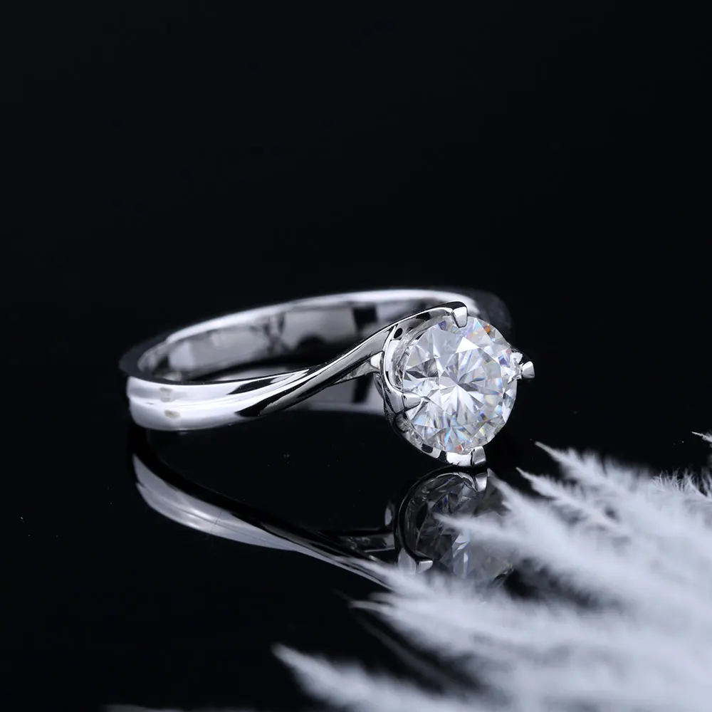 YDBS 14k Engagaement кольцо D цвет 6,5 мм 1ct круглая блестящая огранка лабораторный Муассанит