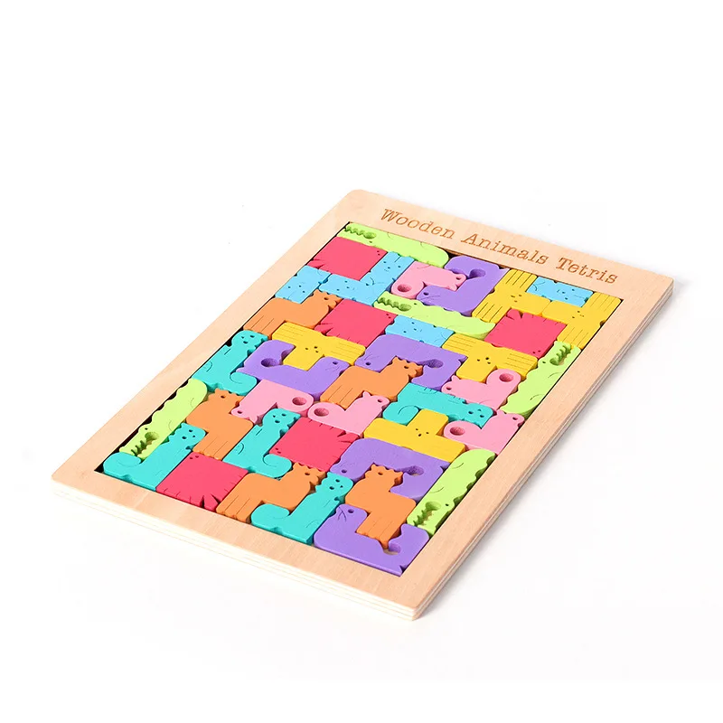 

Creative Animal Pattern 3D Wooden Puzzle Tangram Math Toys Pre-school Kids Intellectual Education Baby Toy