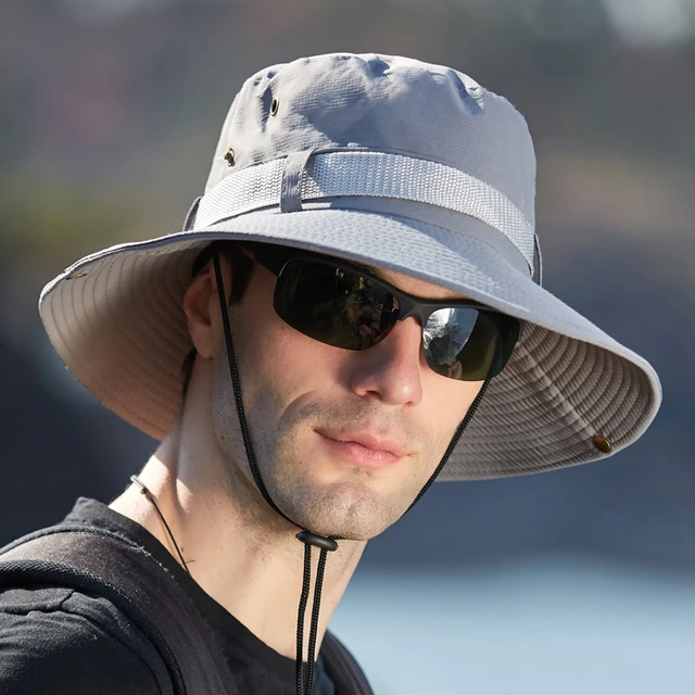 Bucket Hat With String Men Summer Sun Beach Cap Climbing Fishing