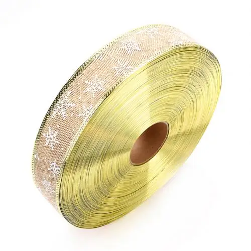 91m Christmas Snowflake Print Satin Ribbon Gift Wrapping Sewing Craft Decor Made of fibre and metal wire material decor - Цвет: Golden