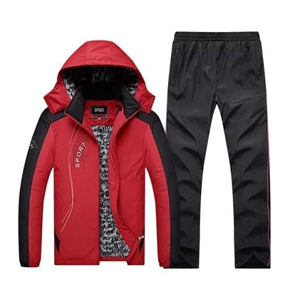 Men red Одежда для влюбленных, зимний спортивный костюм на открытом воздухе, Мужская теплая одежда, спортивный костюм, женский флисовый спортивный костюм, ветронепроницаемые комплекты для бега - Цвет: Men red
