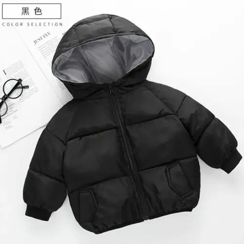 Children's down jacket hooded boy girl cotton jacket autumn and winter coat - Color: Black