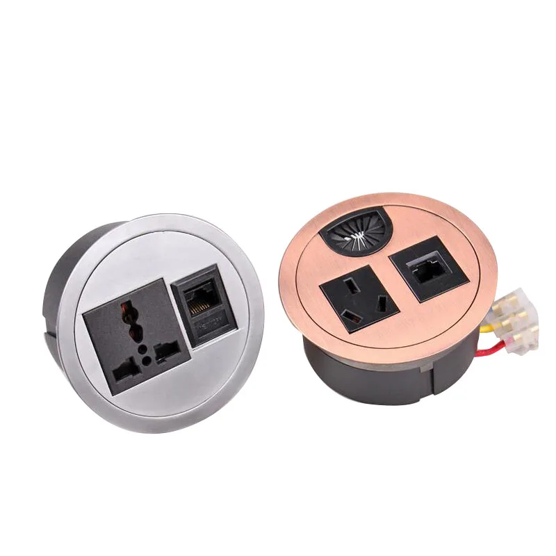 

Multi-functional Round Hidden Office Table Desktop EU UK US AU Universal Wall Electrical Power Socket With Network Interface