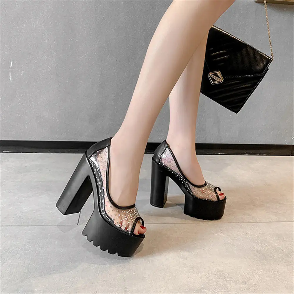 

Sarairis New Arrivals High Quality Peep Toe Crystals Block High Heels Sexy Platform Peep Toe Women Shoes Woman Pumps Female