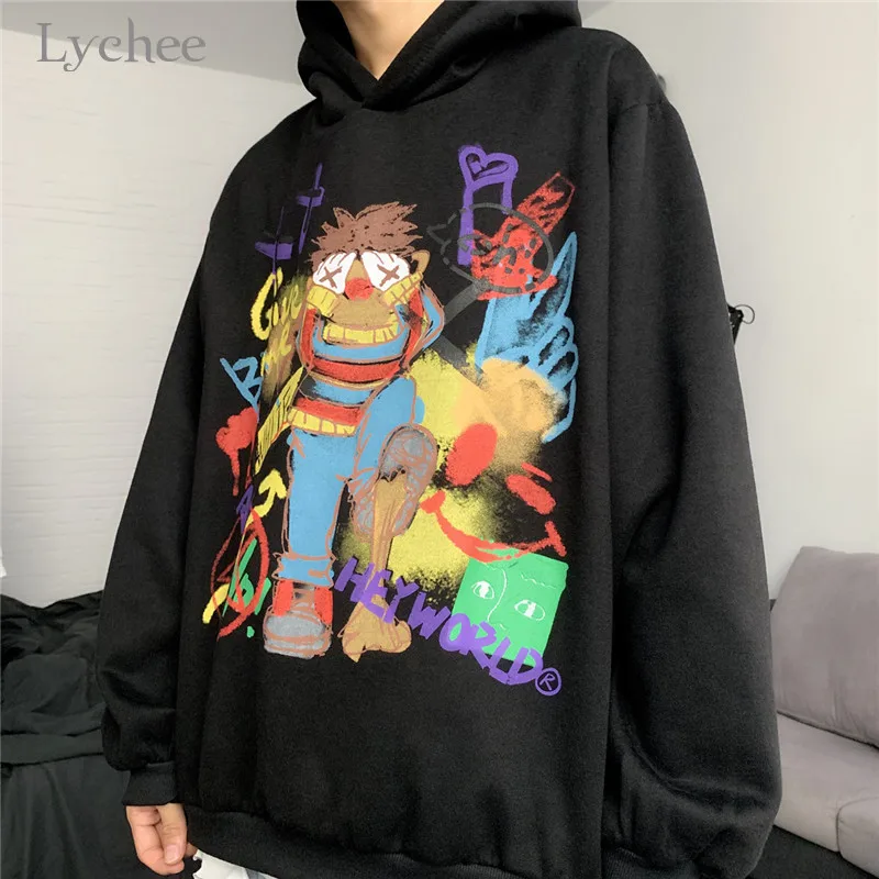 Lychee Harajuku повседневные женские флисовые толстовки пуловеры граффити женские флисовые толстовки с капюшоном весенние осенние дамские свитшоты