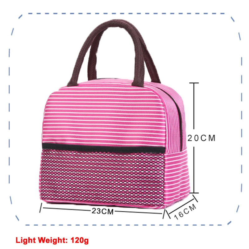 Insulated Bags for Warm Cold Lunch Box Picnic Bags Canvas Striped Lunch Totes Thermal Portable Warm Heating Bags Women Kids