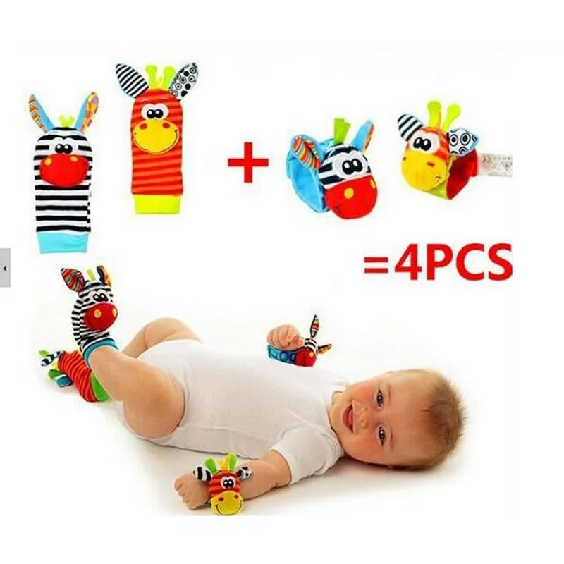 4pcs Детские детские носки с погремушками-игрушками Наручные погремушки и ножные носки 0~ 24 месяца - Цвет: 4pcs