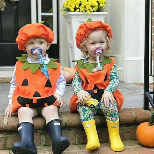 Toddler Baby Kid Girl Boy Halloween Pumpkin Costume sleeveless Ruffle Clothes Hat Fancy Outfit Set Party Fancy