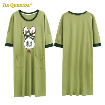 

Crew Neck Summer Night Gown Nighty Nighties for Woman Woman Clothes Sleep Dress Homedress Long Shirt Night Wear Cartoon Printing