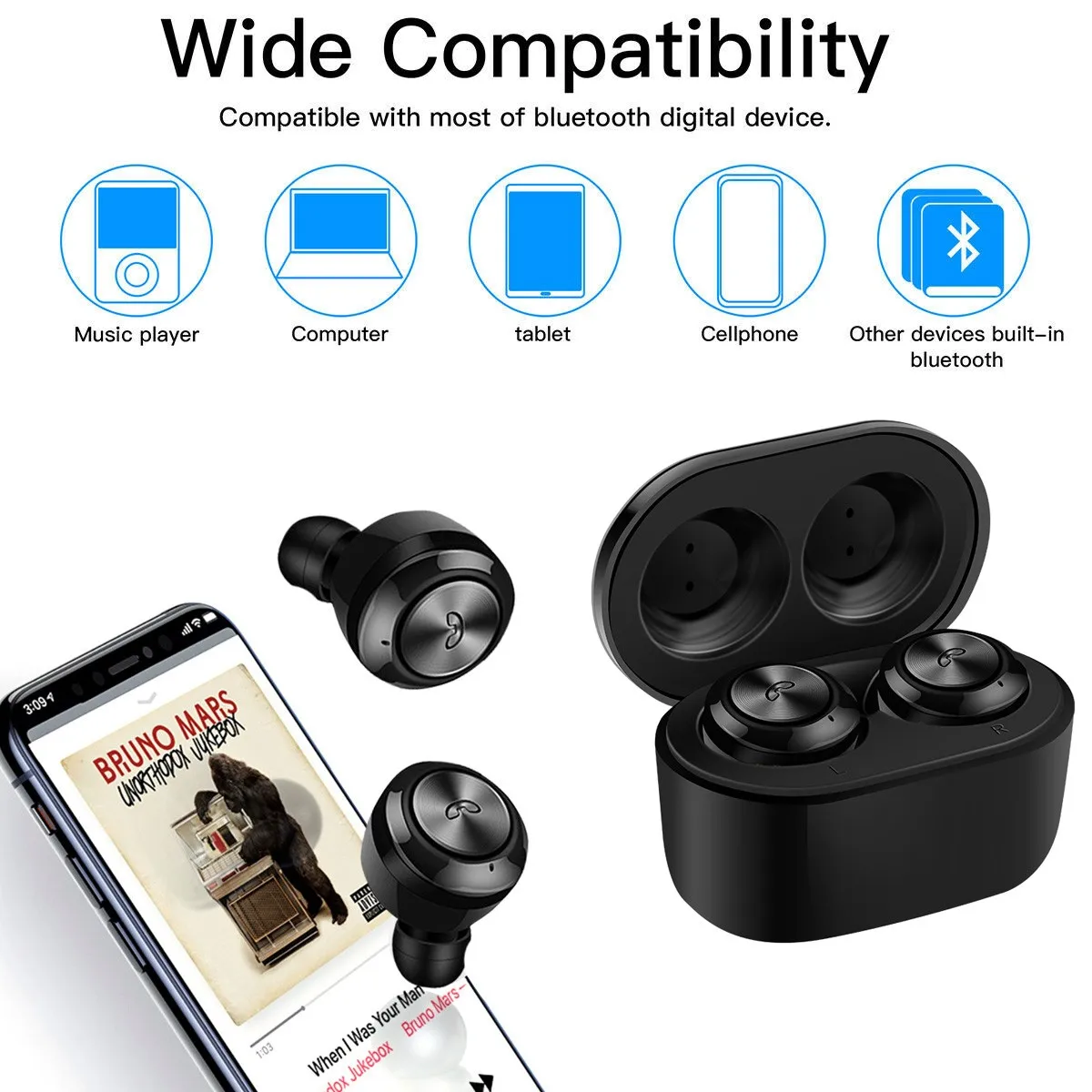 20# беспроводные наушники Bluetooth 5,0 TWS гарнитура HIFI мини-наушники-вкладыши для спорта и бега поддержка для iOS/Android телефонов HD