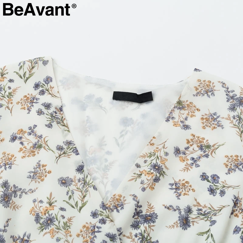 BeAvant цветочный принт богемный женское длинное платье осень зима элегантное женское платье с рукавами-фонариками v-образный вырез гофрированное винтажное платье